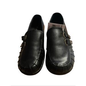 New Thom McAn Womens Black Leather Ava Loafers Slip On Casual Shoes Size 9M
